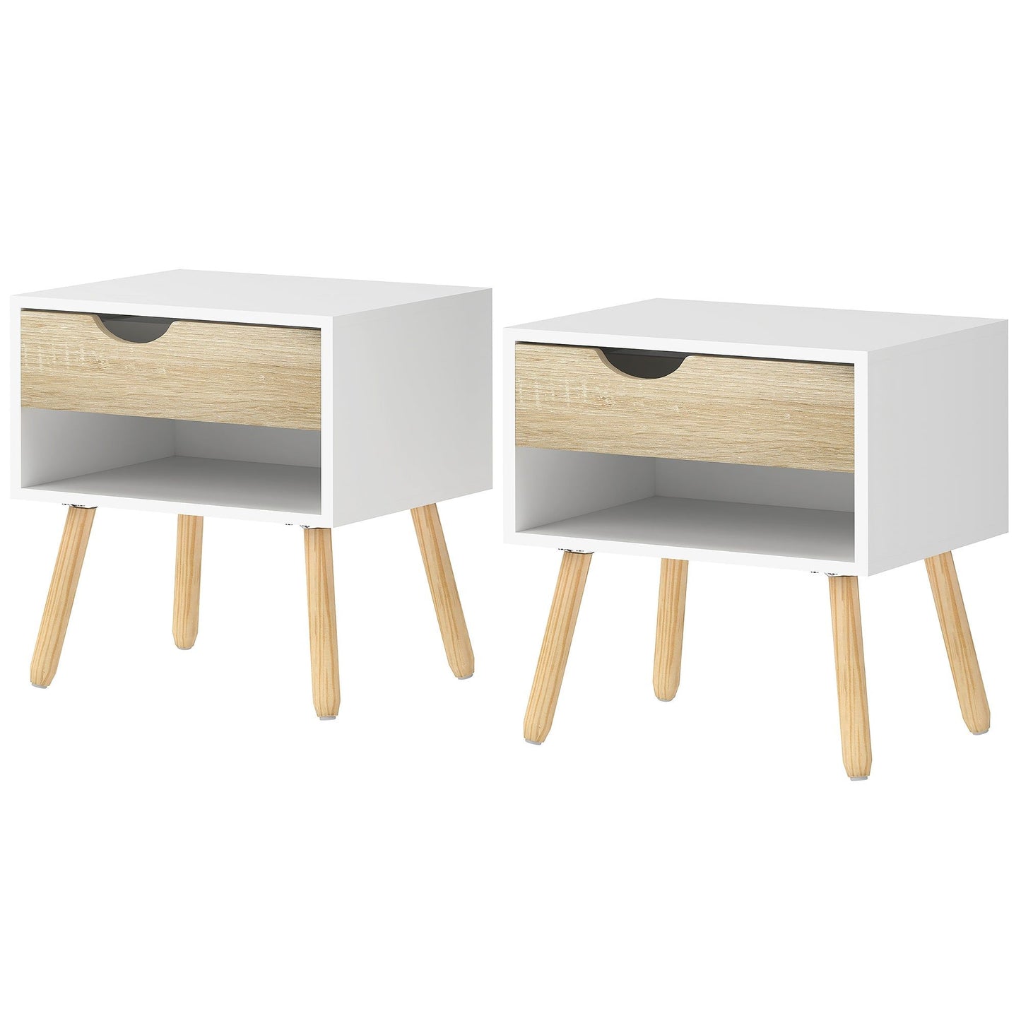 Set of 2 Nightstands with Drawer and Shelf - White
