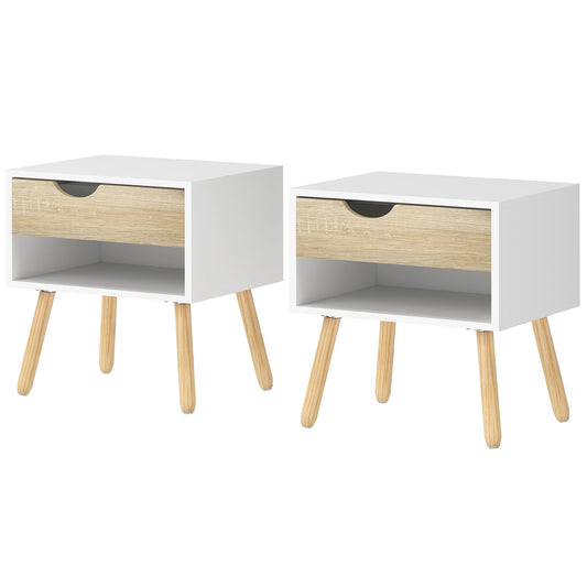 Set of 2 Nightstands with Drawer and Shelf - White