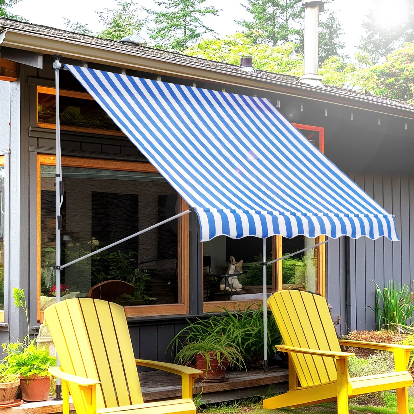 6.6'x5' Manual Retractable Patio Awning Window Door Sun Shade Deck Canopy Shelter Water Resistant UV Protector Blue