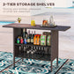 Bar Height Outdoor Rattan Table, Patio Wicker Bar Table with 2 Storage Shelves, 55.1" x 18.5" x 37", Brown