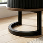 Sideboard Buffet Cabinet with Curved Tambour Doors, Thick Tabletop and Arc Metal Legs Brown and Black