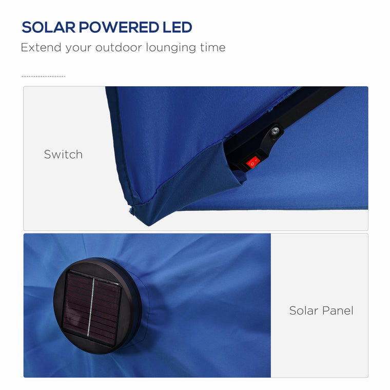 6' x 10' Dark Blue Rectangular Umbrella with 22 LEDs & Tilt