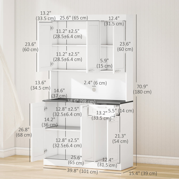 71" Kitchen Pantry Cabinet with Hutch - High Gloss White