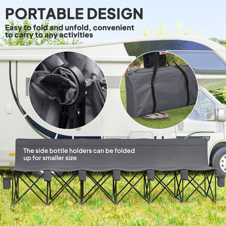 6-Seat Folding Camping Chair with Cup Holder - Dark Grey