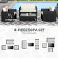 4 Pieces Sectional Patio Furniture Set, Rattan Wicker Patio Chairs Outdoor Coffee Set with Cushions, Cream White