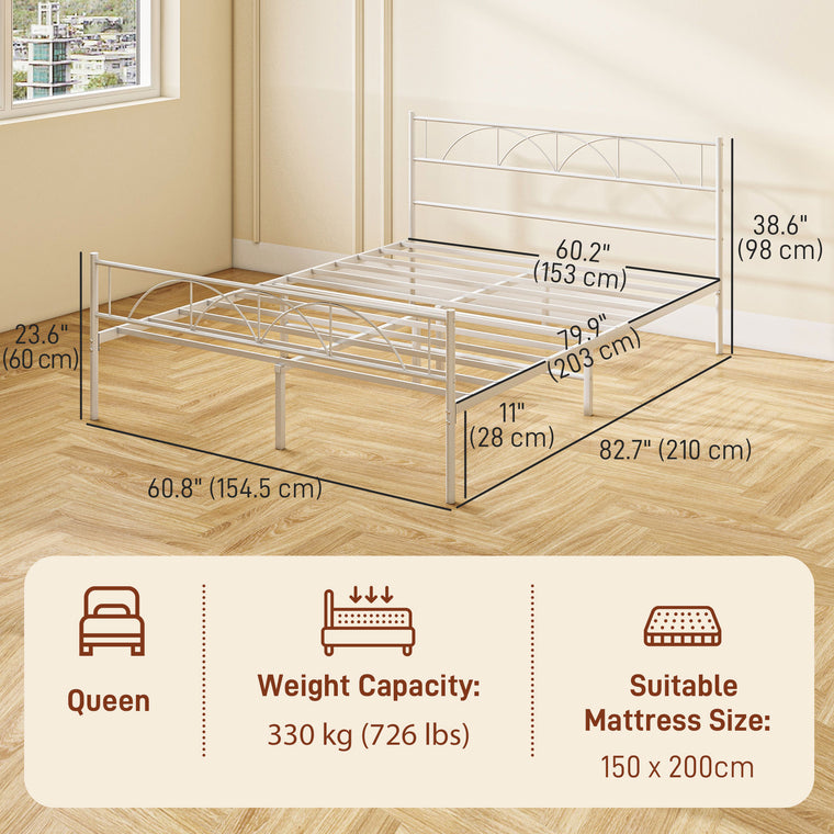 Metal Queen Platform Bed with Headboard and Storage