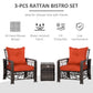 3 Pieces Wicker Patio Furniture Set, Rattan Bistro Set with Storage Coffee Table and Thickened Cushions, Outdoor Conversation Set for Garden, Porch, Balcony, Red