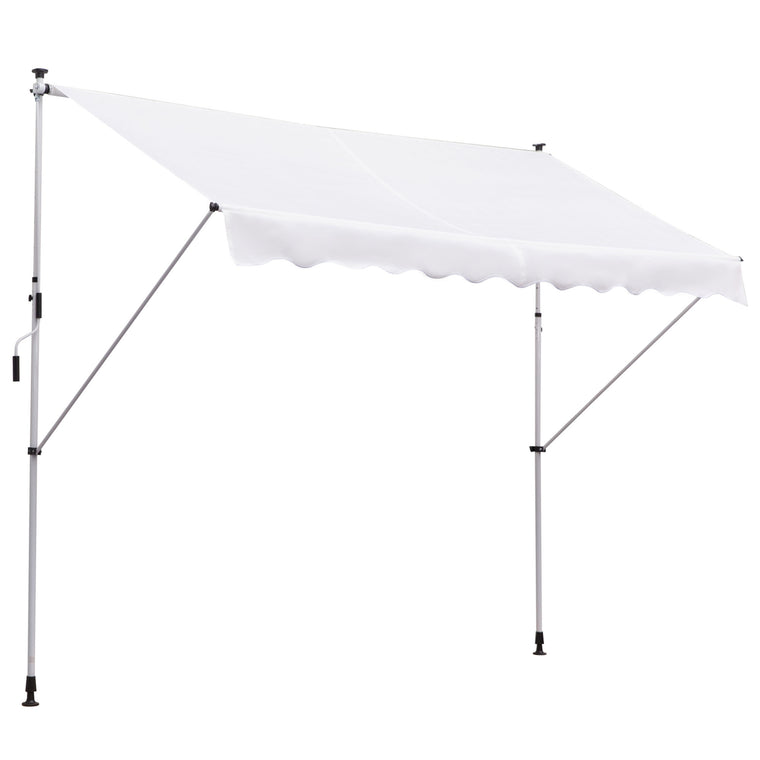 10' x 5' White Manual Retractable Awning with Support Pole
