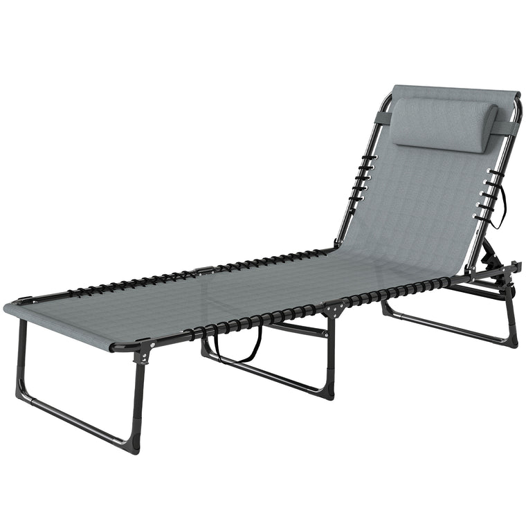 Folding Adjustable Chaise Lounge Cot with Headrest