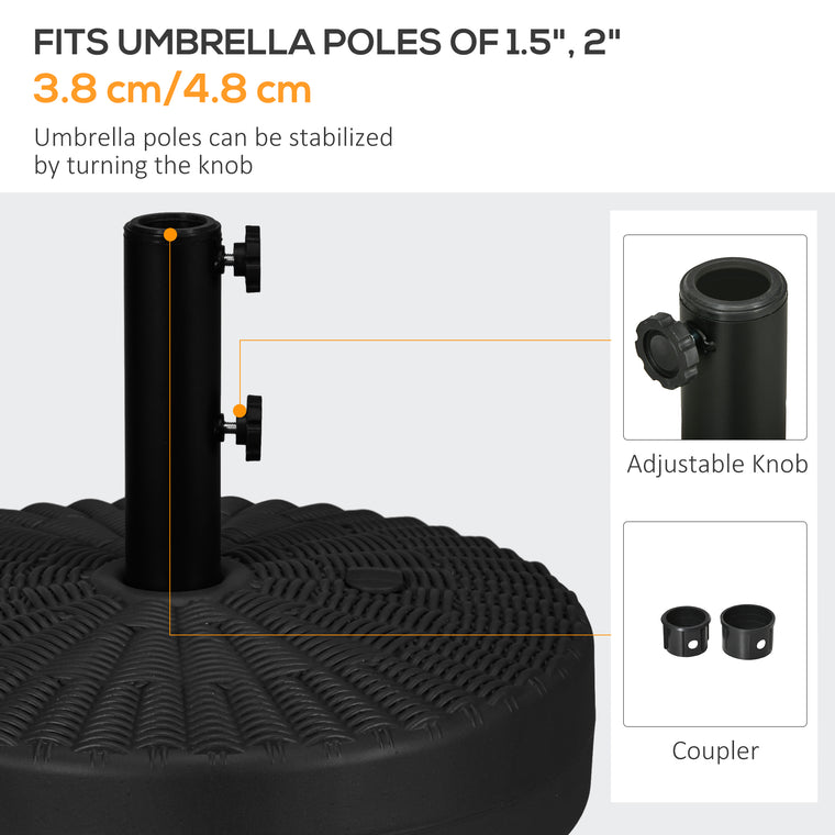Black Heavy-Duty Fillable Umbrella Base with Steel Pole