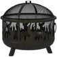 Outdoor Metal Fire Pit, 24" Round Firepit Bowl w/ Lid Grill Poker Handles for Garden, Camping, BBQ, Bonfire, Black