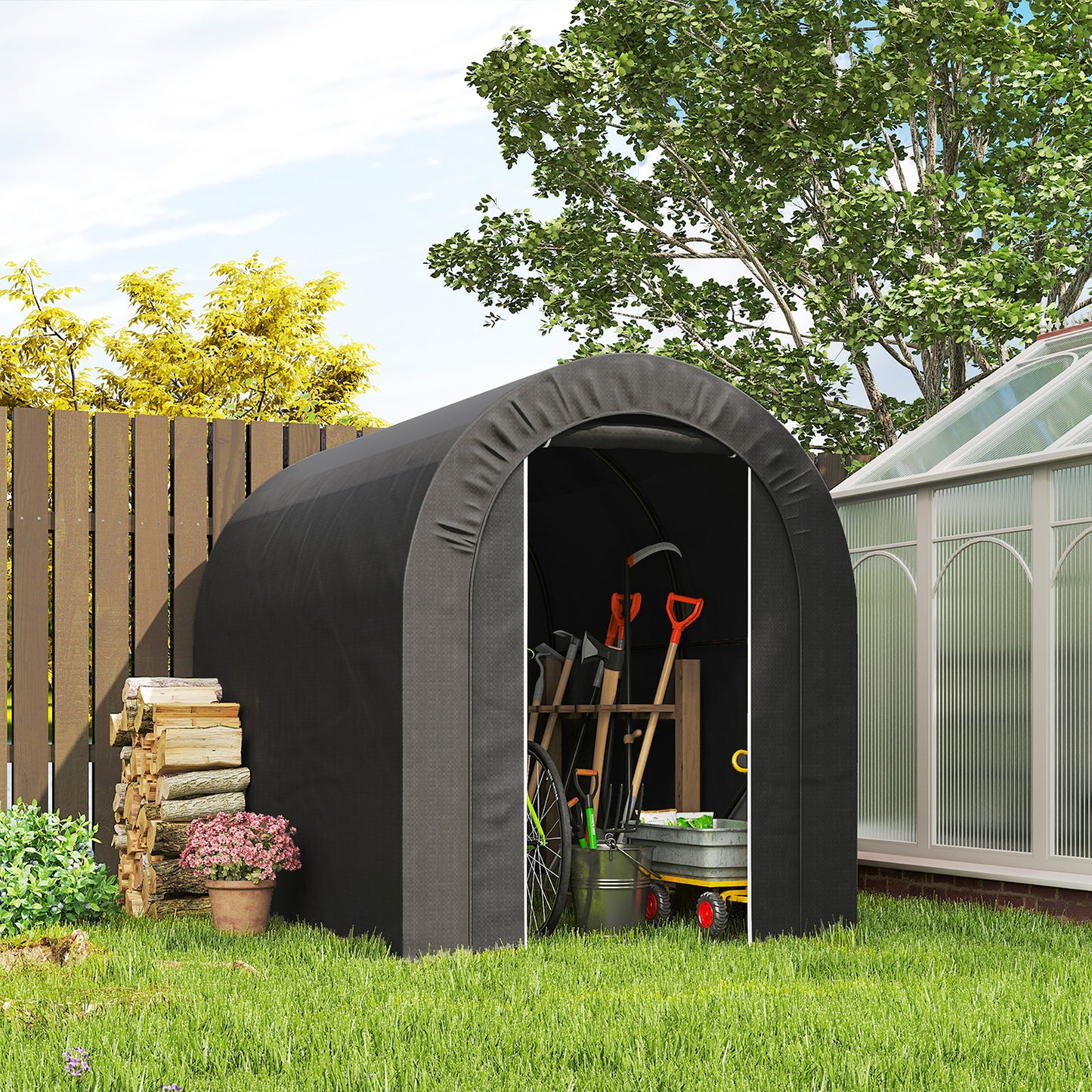 Outdoor Storage Shed, Heavy Duty Galvanized Steel Portable Shed for Bike, Motorcycle, Garden Tools, Black