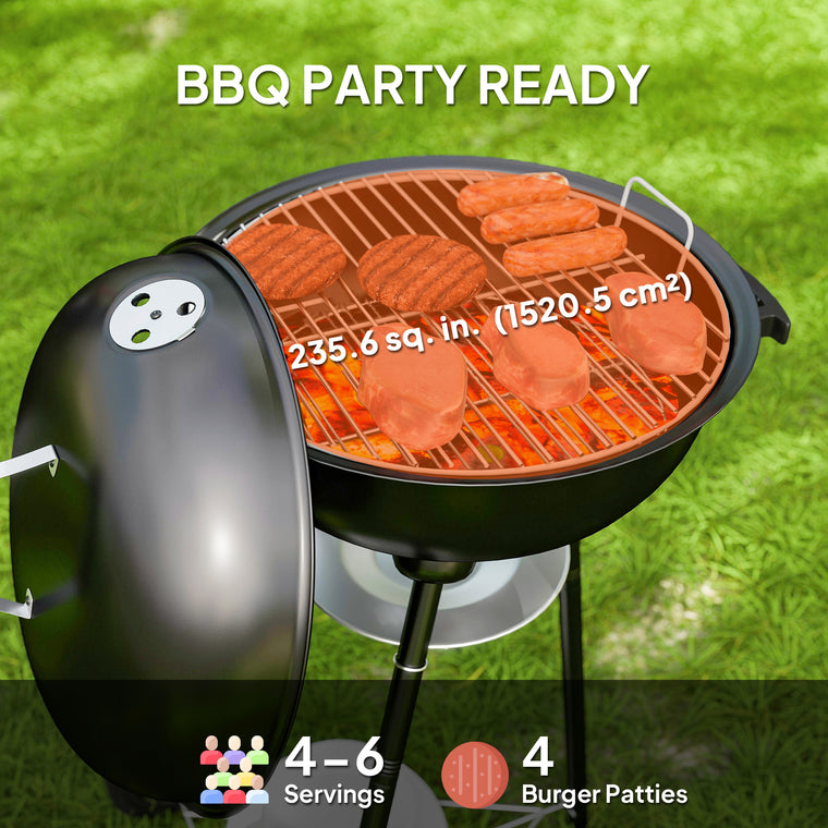 Black 17" Kettle Charcoal BBQ Grill with Ash Catcher
