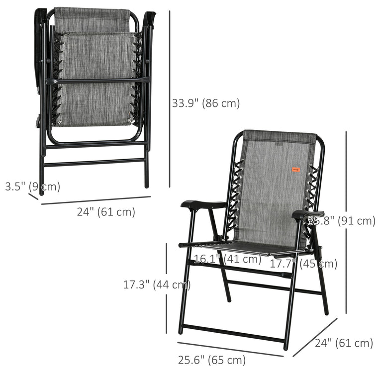 Bungee Sling Folding Patio Dining Chair with Armrests