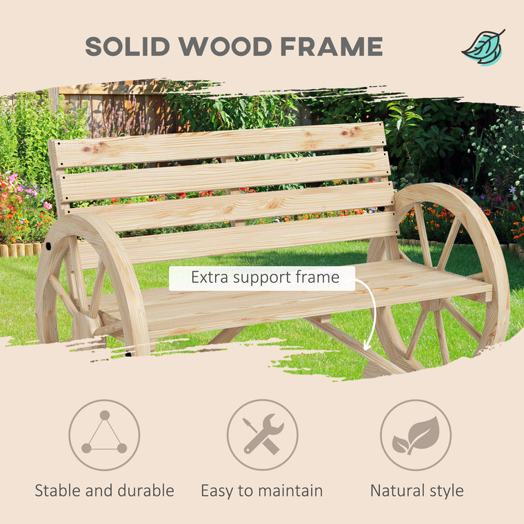 42" Wood Wagon Wheel Garden Bench Loveseat