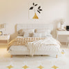 Queen Size Bed Frame with Adjustable Headboard Upholstered Platform Bed Frame with Wood Slat Support Noise Free White