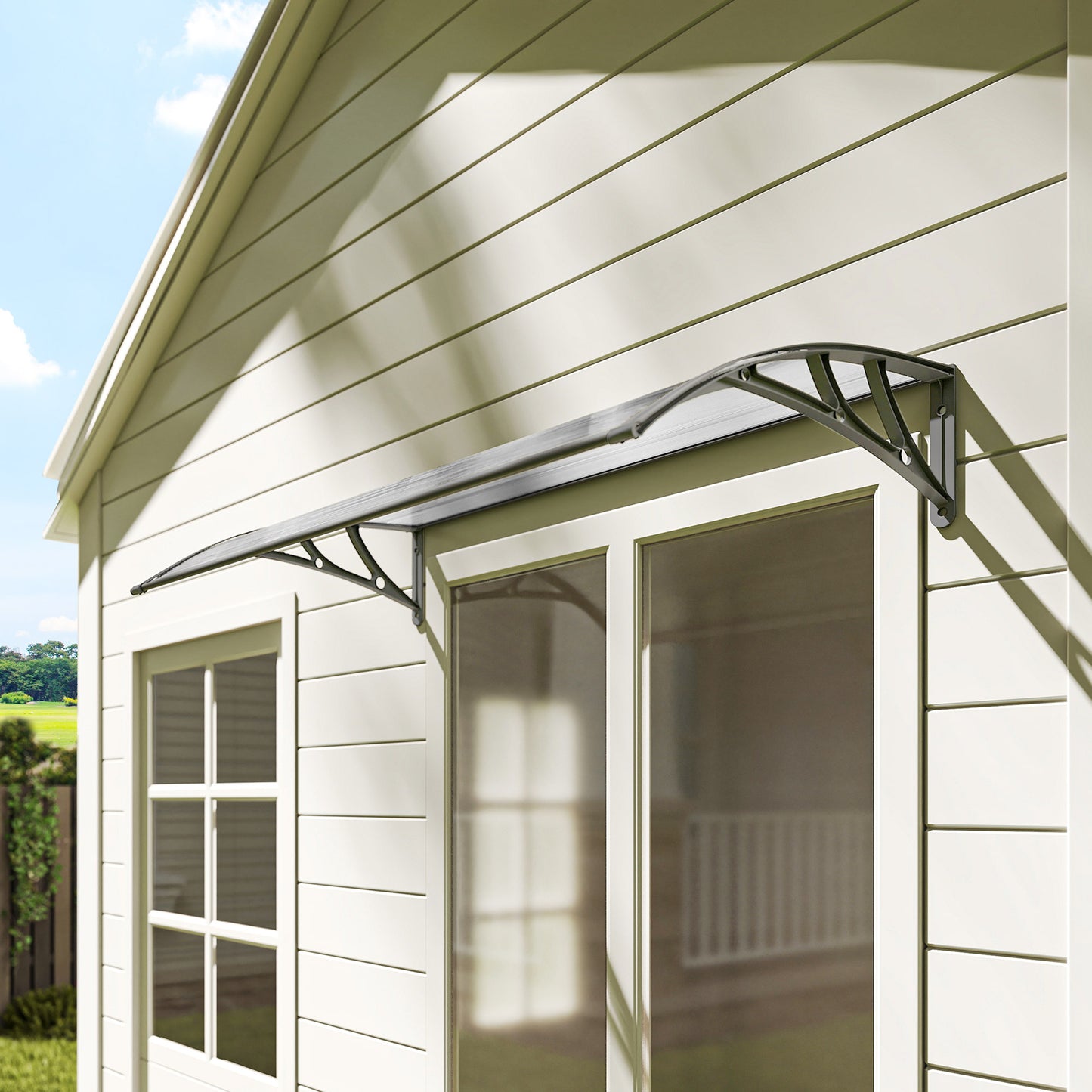 Window Awning Door Canopy, Polycarbonate Front Door Outdoor Patio Cover, Sun Shelter, Hollow Sheet, 43.3" x 23.6", Clear