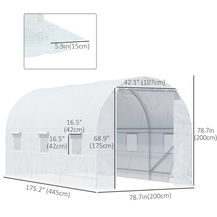 14.6' x 6.6' x 6.6' White Tunnel Greenhouse with Vent Window