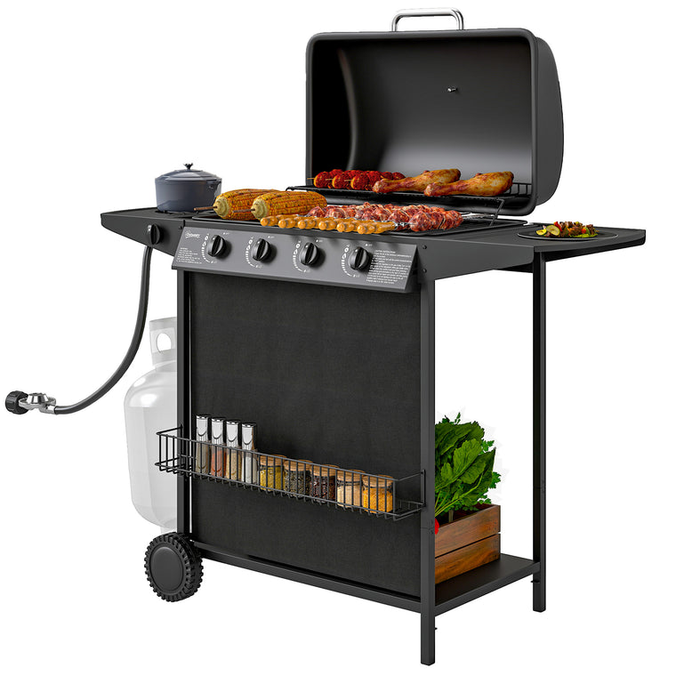 Black 4+1 Burner Propane Gas BBQ Grill with Side Burner
