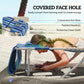 Tanning Chair with Face Hole and Side Table, Folding Outdoor Lounge Chair with Carry Straps, Side Pocket, Blue Stripe
