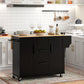 Rolling Kitchen Cart on Wheels with Drop Leaf, Kitchen Island with 3 Drawers, Solid Wood Top and Towel Rack, Black