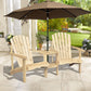 2 Piece Pair Wood Adirondack Chair Porch Tete-A-Tete Bench Two Seater w/ Middle Table Reclined Wooden Umbrella Hole, Natural