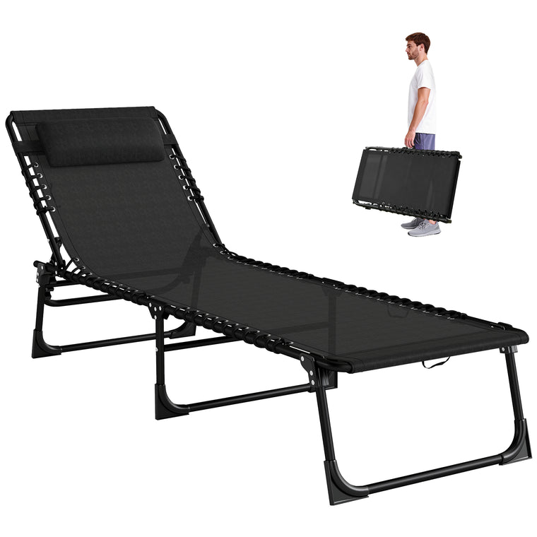 Black 4-Level Adjustable Chaise Lounge with Headrest
