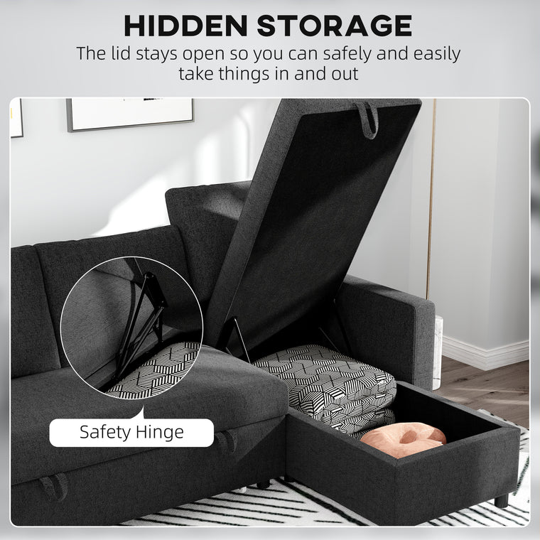83" L-Shaped Pull-Out Sleeper Sectional with Storage Chaise - Black