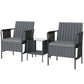 3 Piece Wicker Patio Furniture Set, Outdoor Bistro Set, Side Pockets, Mesh Seat, 2 Tier Glass Table, Cushions, Black