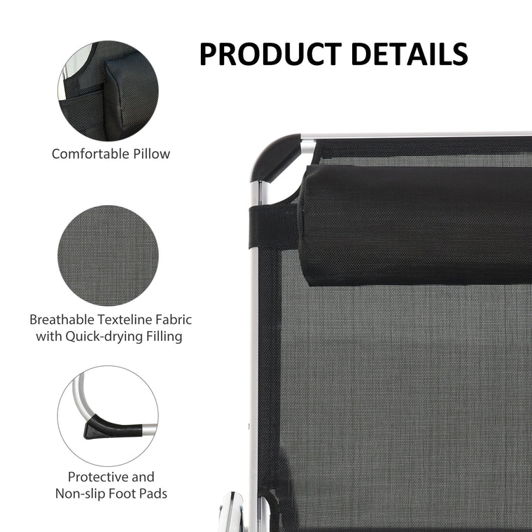 Folding Aluminum Lounger with 5-Level Backrest & Headrest