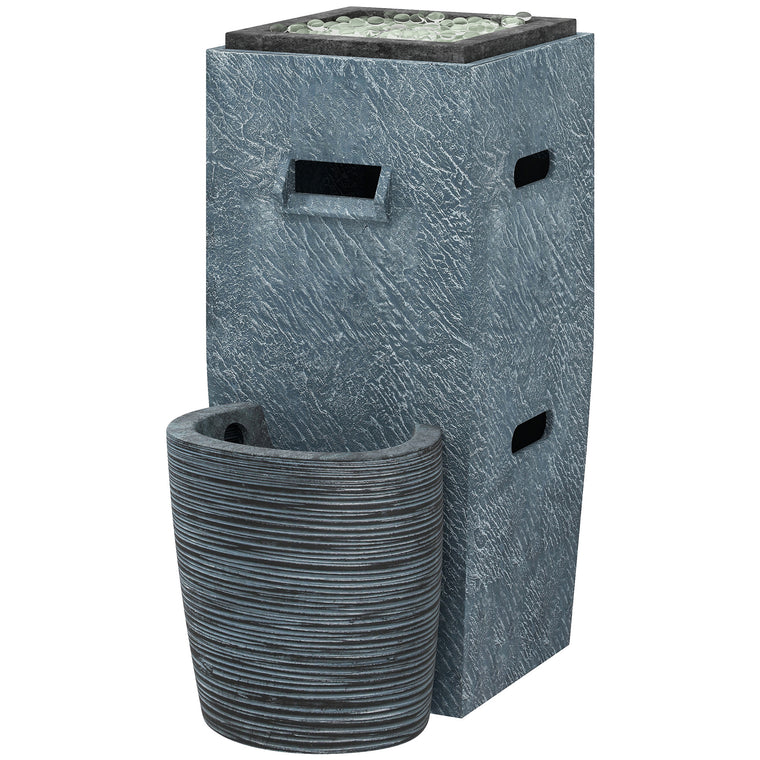 Grey Propane Fire Pit Table with Fountain & LED Light