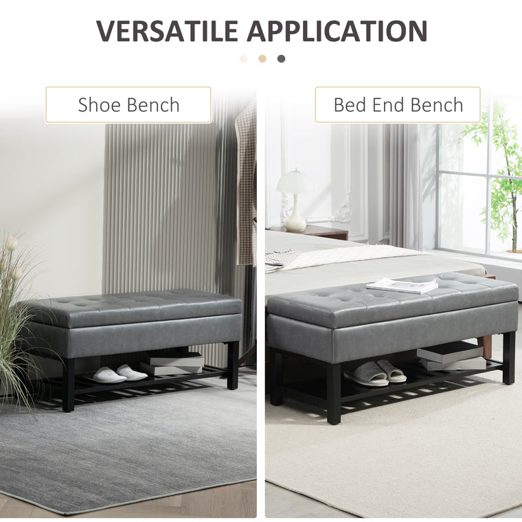 44" Tufted Storage Shoe Bench - Grey