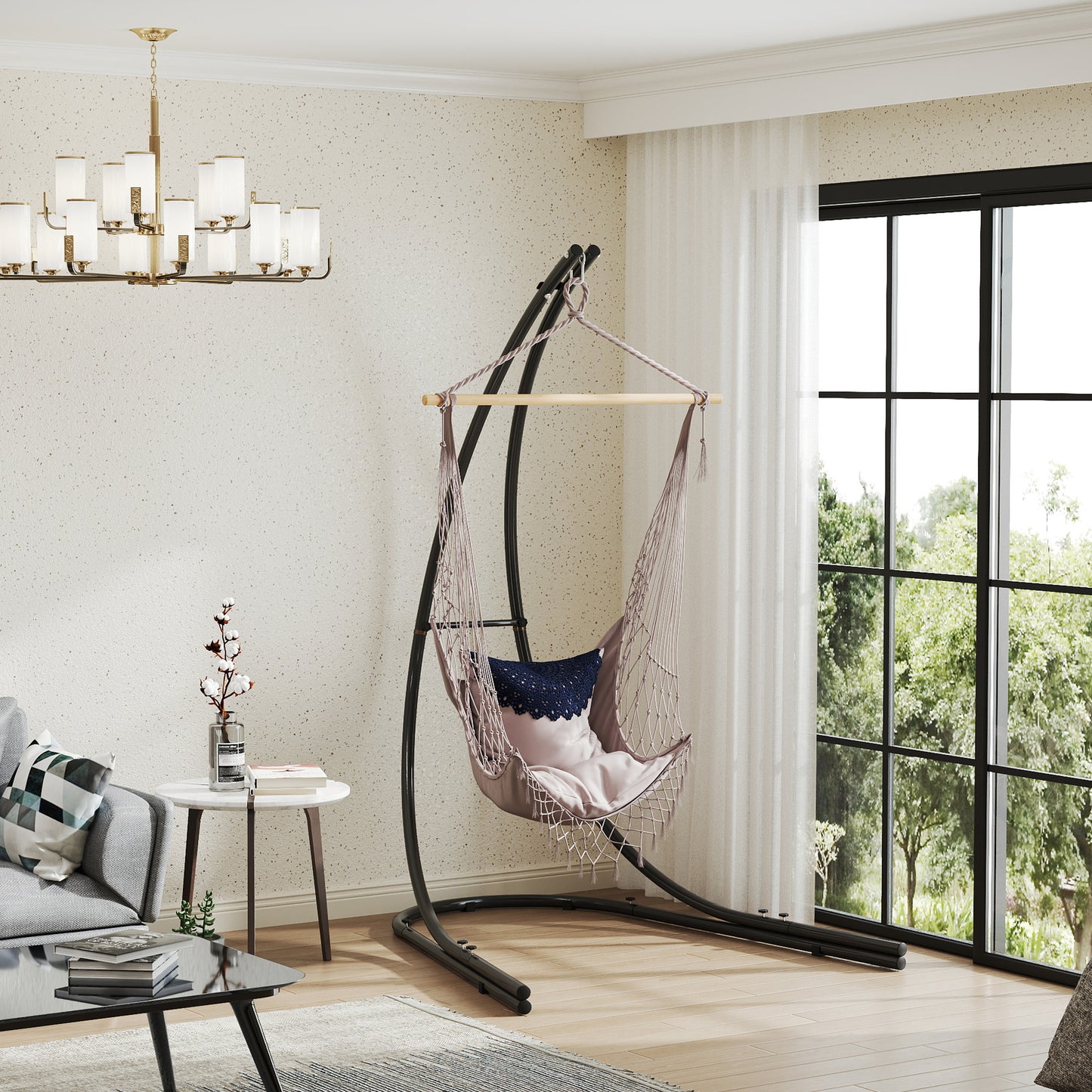 Hammock Chair Stand, Heavy Duty Steel Hanging Chair Stand for Swing Chair, Egg Chair Stand with Extra Large Base, Black