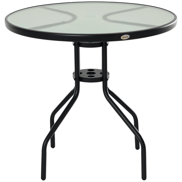 31.5" Round Bistro Table with Glass Top and Side Table