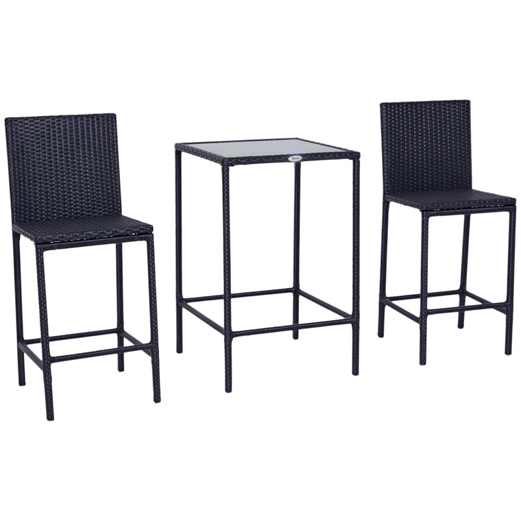 3-Piece Wicker Rattan Bistro Bar Set with Barstool