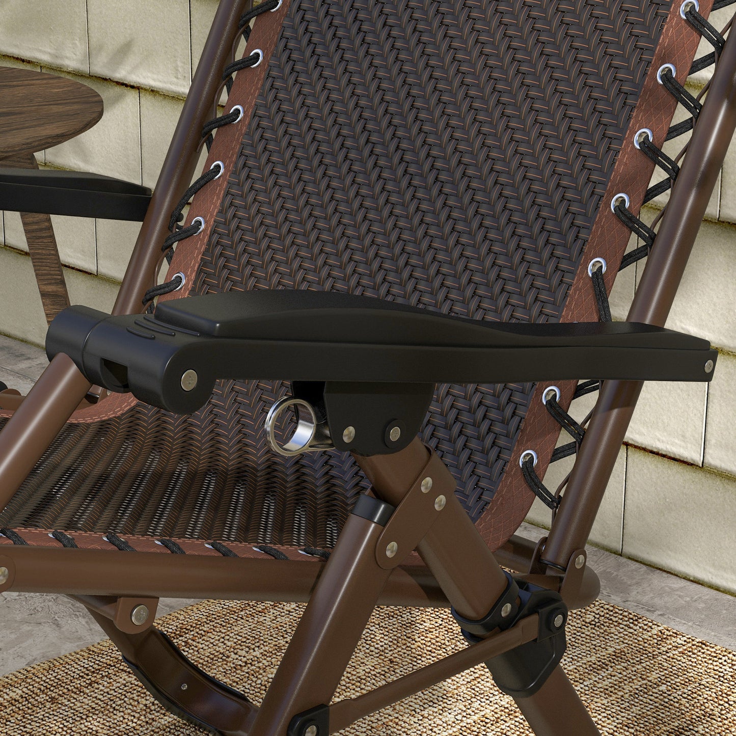 Outdoor Zero Gravity Chair, Folding PE Rarran Reclining Patio Lounge Chair with Recline Back, Headrest, Footrest, for Poolside, Garden, Brown