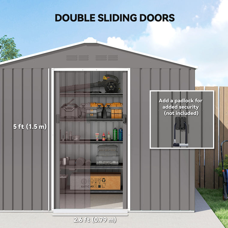 8' x 6' Metal Storage Shed with Lockable Sliding Doors and Vents