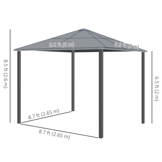 10 x 10 ft Hard Top Gazebo Canopy, Outdoor Patio Shelter with Heavy-Duty Metal Frame, Sun Shade with Curtains and Waterproof Roof for Backyard, Beige Coffee
