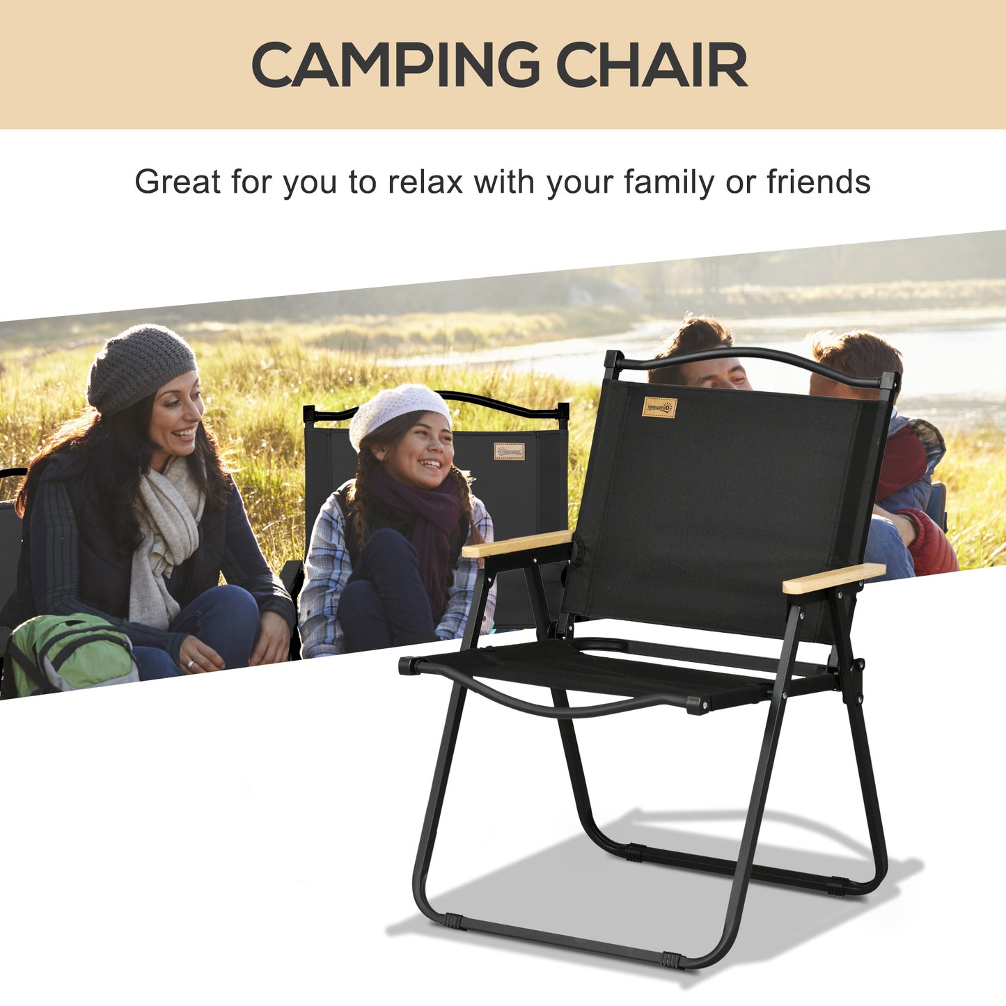Camping Chair, Lightweight Folding Chair, Portable Armchair, Excellent for Festivals, Fishing, Dark Grey