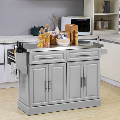Stainless Steel Kitchen Island with Storage - Grey