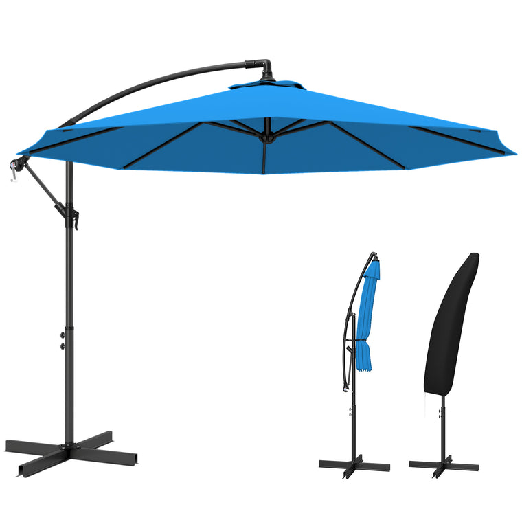 10ft Blue Banana Cantilever Umbrella with Base & Crank