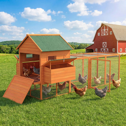 137" Orange Wooden Chicken Coop with Run & Nesting Box
