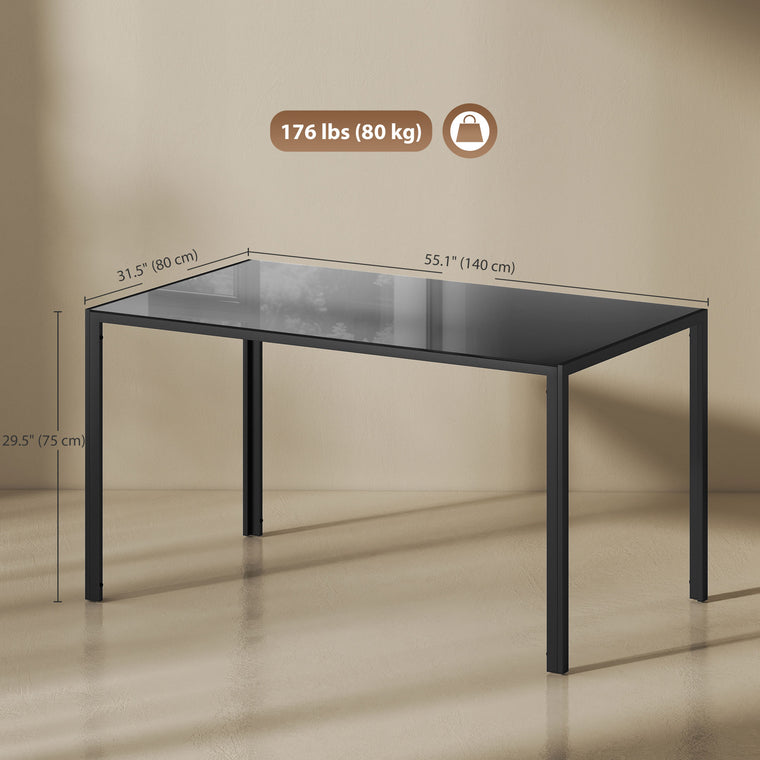 Rectangular Dining Table for 4 with Glass Top - Black