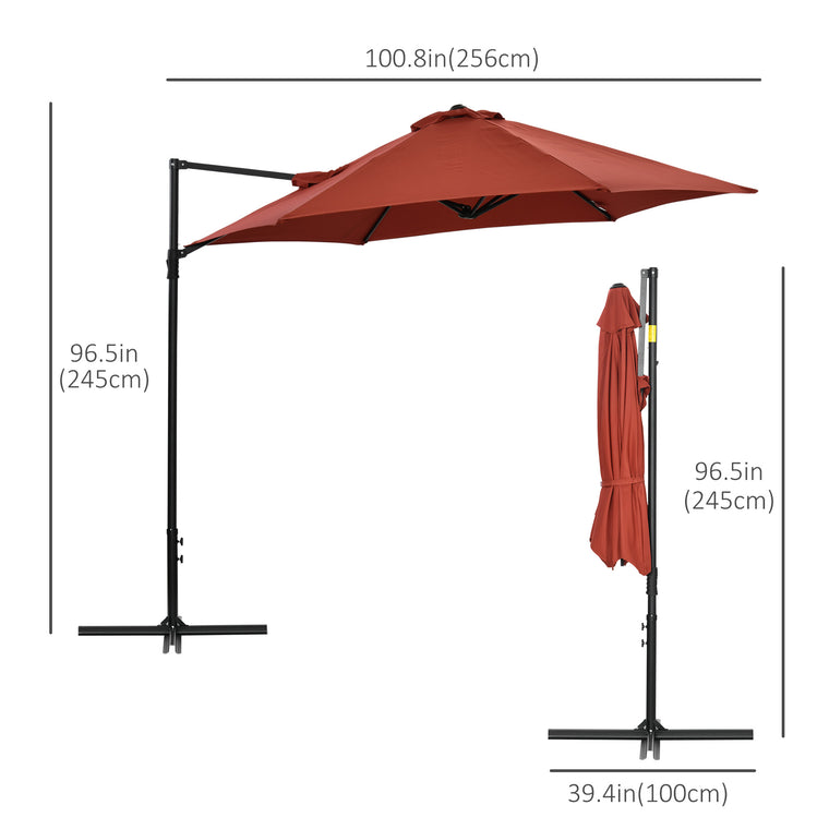 8.5FT Wine Red Offset Patio Umbrella with 360° Rotation