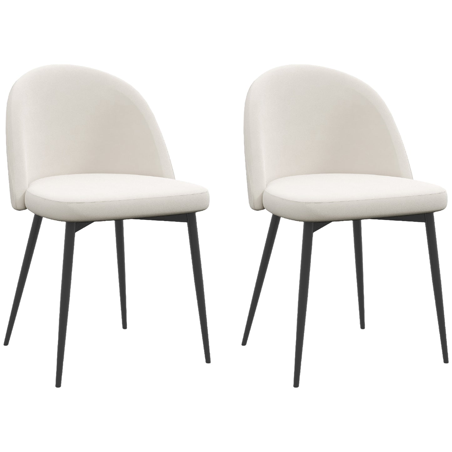 Set of 2 Mid-Back Dining Chair, Mid-Back Velvet-touch Upholstery Kitchen Chair for Living Room Dining Room, Cream White