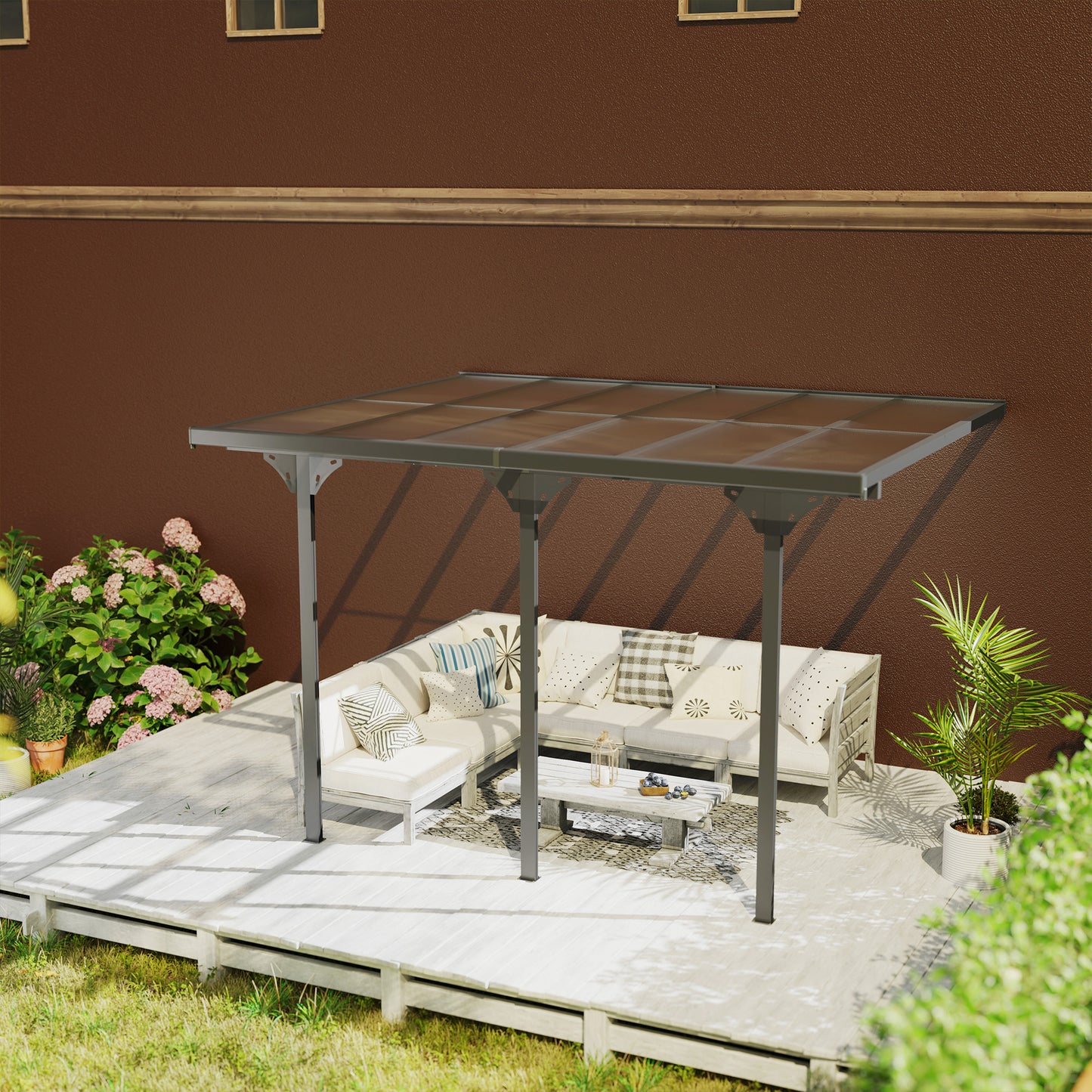 10' x 12' Outdoor Hardtop Pergola Gazebo with Polycarbonate Roof Adjustable Height, Aluminum Frame, UV Protection, Grey