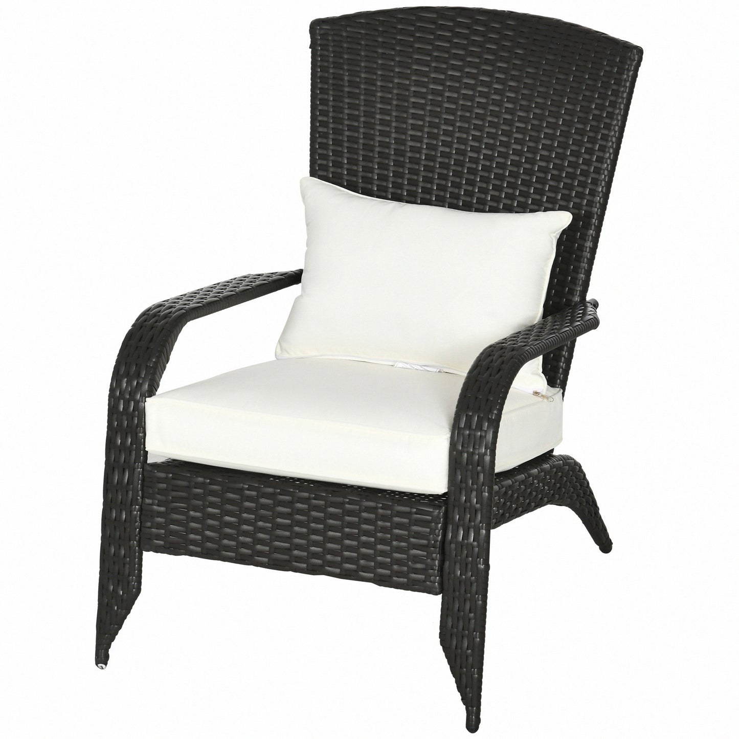 Patio Wicker Adirondack Chair, Outdoor Rattan Muskoka Chair with Cushions for Patio, Garden, Backyard Dark Blue
