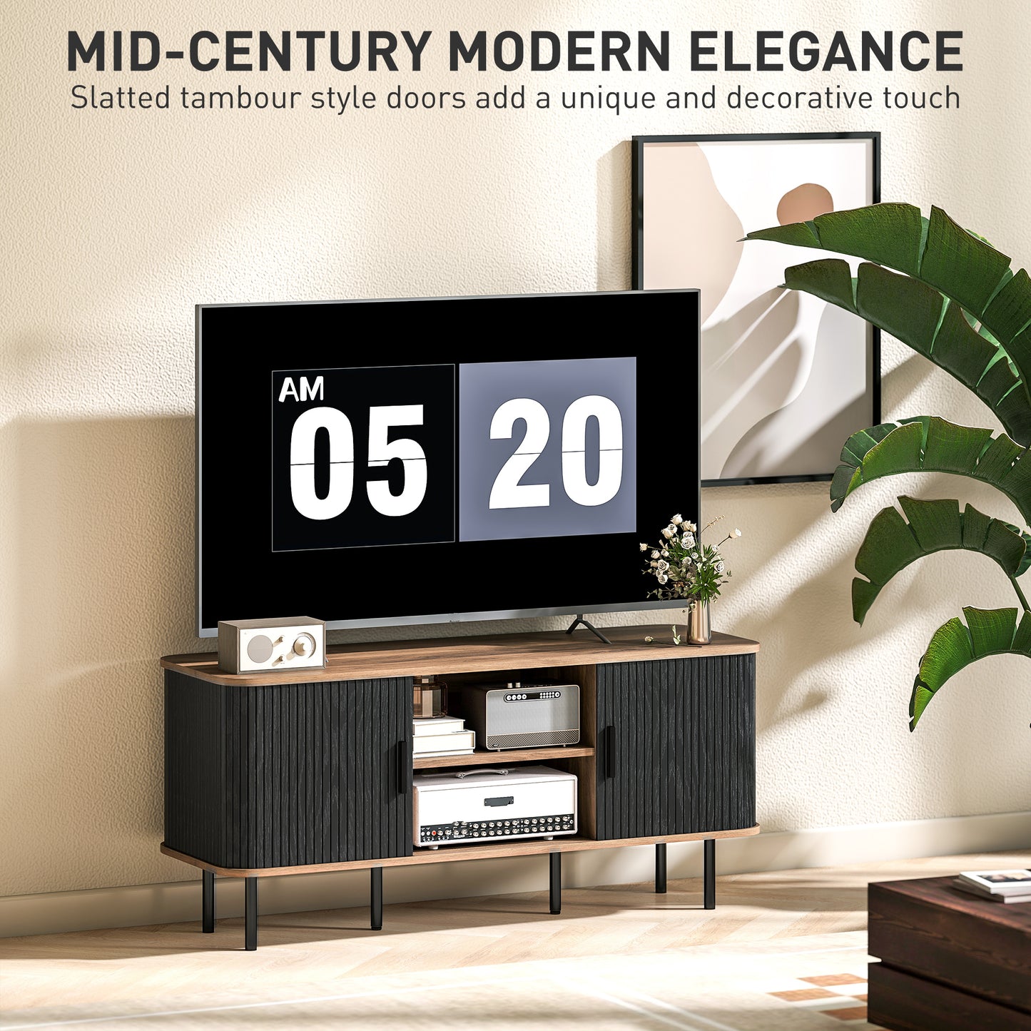TV Stand Cabinet for TVs up to 55 Inches, TV Unit with Storage Shelves and Cabinets for Living Room, Black