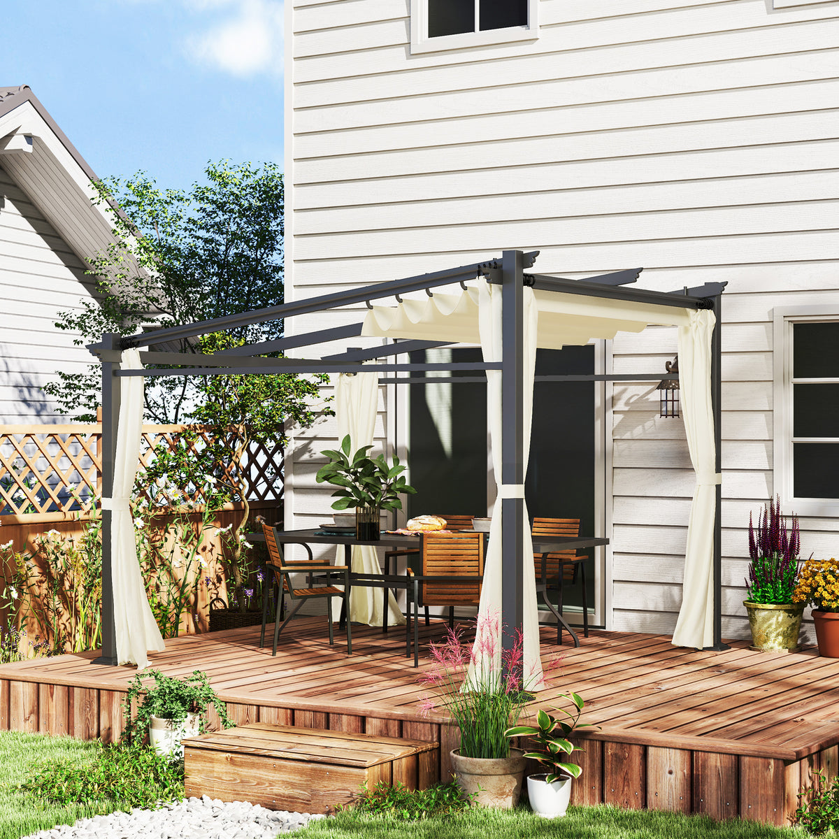 Metal Pergola with Sliding Roof Canopy, Retractable Pergola Canopy - 10' x 10'