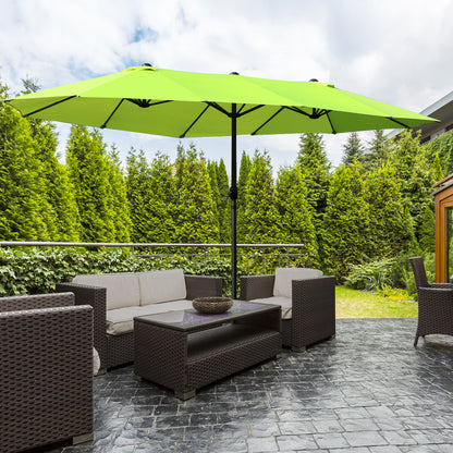 15ft Green Double-Sided Umbrella with Twin Canopy & Crank